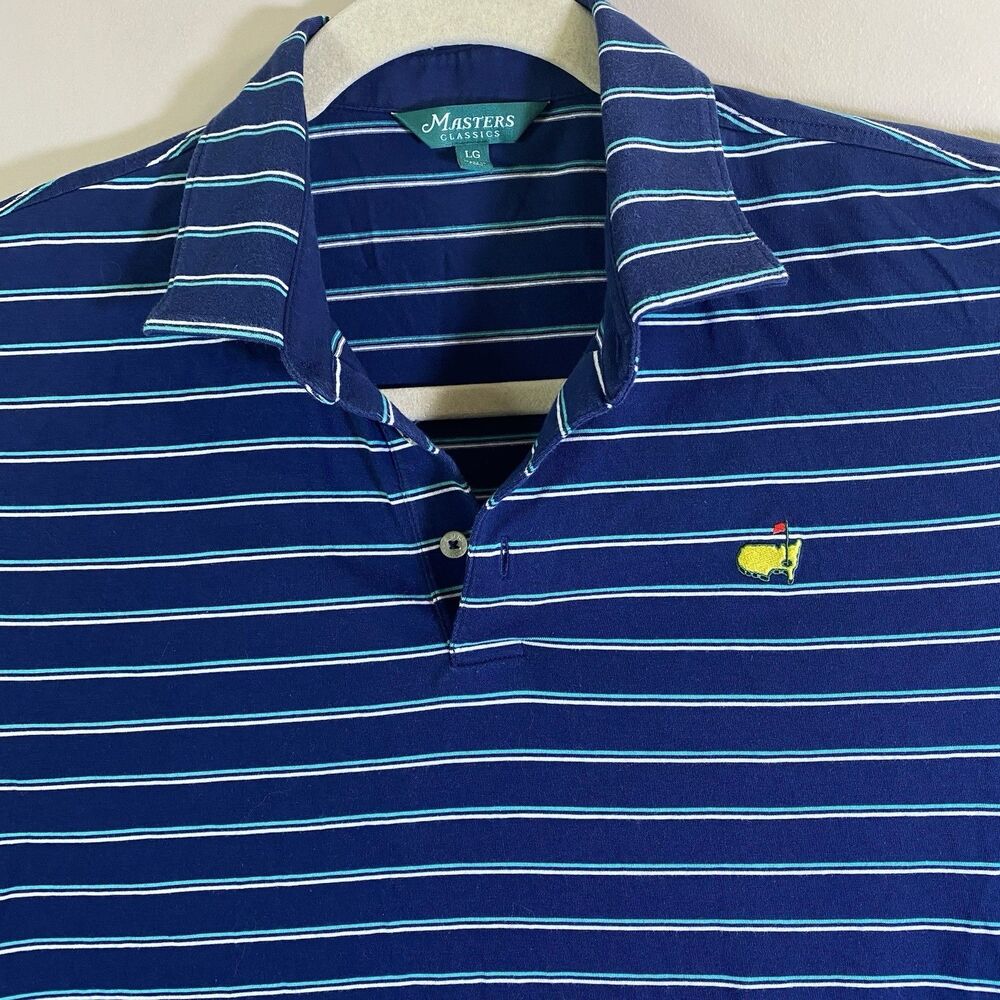 Masters Classics Polo Men's Size Large Golf Shirt Blue Stripe Pima Stretch